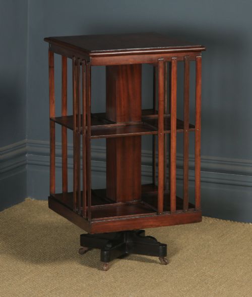 fig 1. Antique English Edwardian Mahogany Revolving Bookcase Stand (Circa 1910)