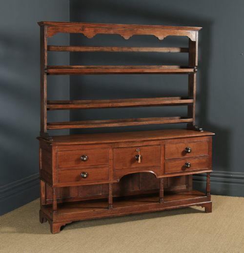 fig 1. Antique Welsh Georgian Oak Dresser Base Sideboard Potboard & Rack (Circa 1810)