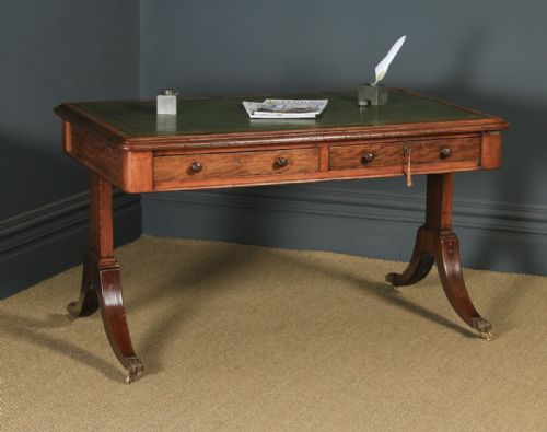 Antique English Georgian Regency 4ft 6” Mahogany & Leather Library Desk Sofa Table (Circa 1820)