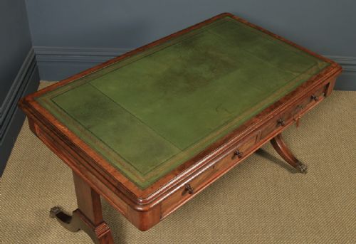 fig 4. Antique English Georgian Regency 4ft 6” Mahogany & Leather Library Desk Sofa Table (Circa 1820)
