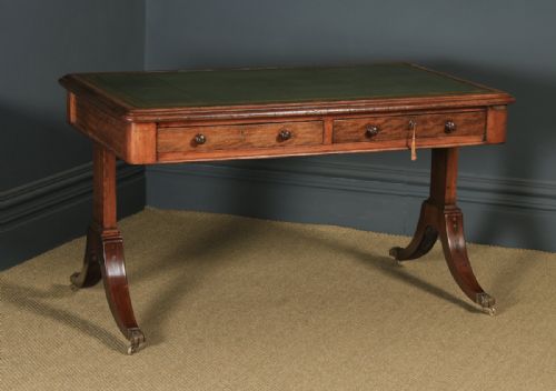 fig 2. Antique English Georgian Regency 4ft 6” Mahogany & Leather Library Desk Sofa Table (Circa 1820)