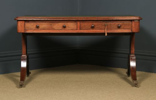 fig 3. Antique English Georgian Regency 4ft 6” Mahogany & Leather Library Desk Sofa Table (Circa 1820)