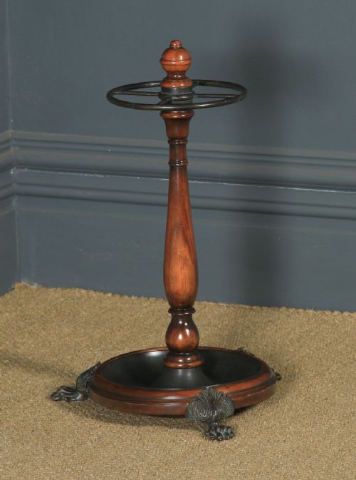 Antique English Victorian Solid Mahogany & Cast Brass Stick & Umbrella Hall Stand (Circa 1850)