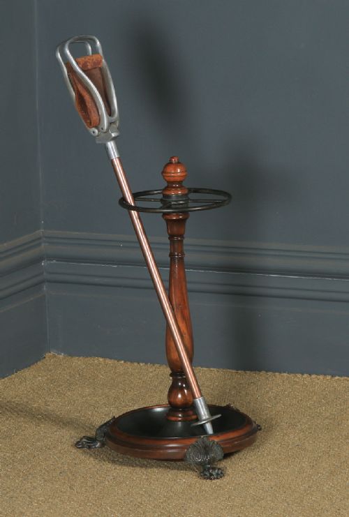 fig 1. Antique English Victorian Solid Mahogany & Cast Brass Stick & Umbrella Hall Stand (Circa 1850)