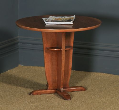 Art Deco English Walnut & Mahogany Circular Centre Coffee Occasional Side Table (Circa 1940)