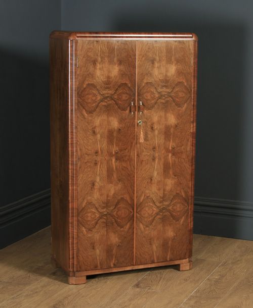 Antique Scottish Art Deco Burr Walnut Two Door Compactum Wardrobe by A&w Stewart (Circa 1930)