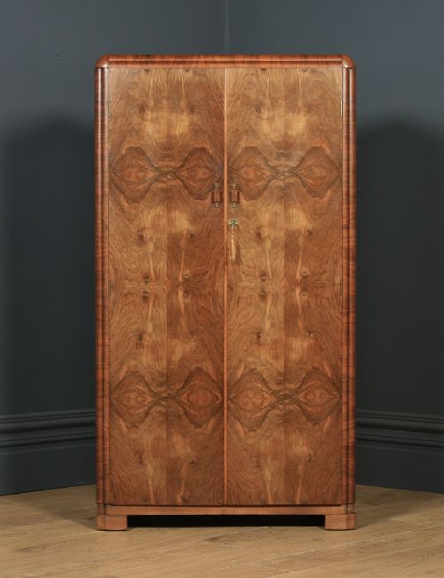 fig 1. Antique Scottish Art Deco Burr Walnut Two Door Compactum Wardrobe By A&W Stewart (Circa 1930)