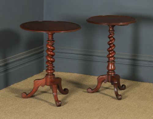 fig 1. Antique English Victorian Matched Pair of Mahogany Circular Occasional Tripod Tables (Circa 1880)