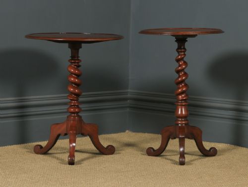 fig 2. Antique English Victorian Matched Pair of Mahogany Circular Occasional Tripod Tables (Circa 1880)