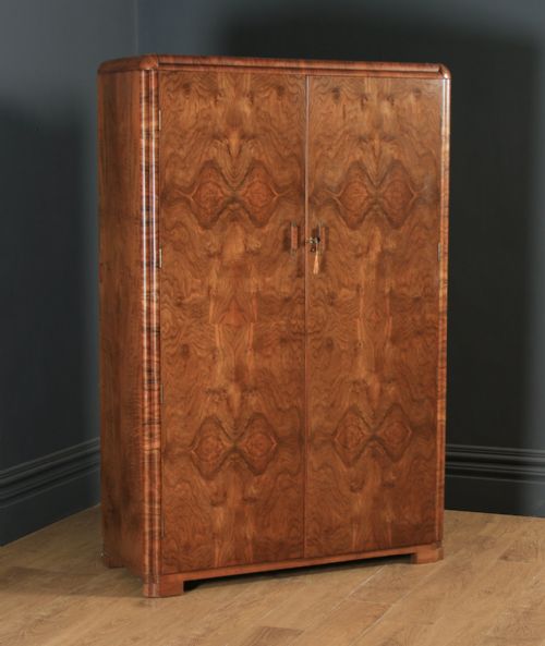 Antique Scottish Art Deco Burr Walnut Two Door Compactum Wardrobe by A&w Stewart (Circa 1930)