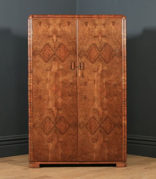 fig 1. Antique Scottish Art Deco Burr Walnut Two Door Compactum Wardrobe By A&W Stewart (Circa 1930)