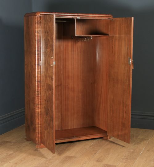 fig 6. Antique Scottish Art Deco Burr Walnut Two Door Compactum Wardrobe By A&W Stewart (Circa 1930)