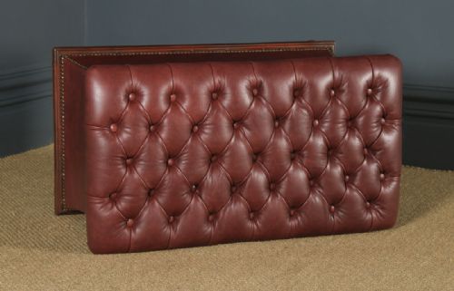 fig 2. Antique English Victorian Mahogany & Burgundy Red Leather Upholstered Concave Ottoman Box (Circa 1870)
