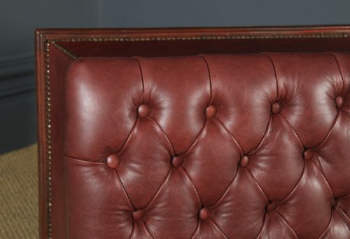 fig 3. Antique English Victorian Mahogany & Burgundy Red Leather Upholstered Concave Ottoman Box (Circa 1870)