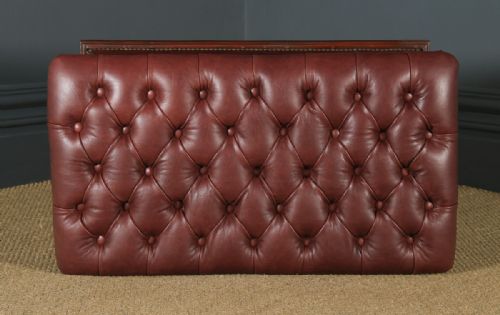 fig 4. Antique English Victorian Mahogany & Burgundy Red Leather Upholstered Concave Ottoman Box (Circa 1870)