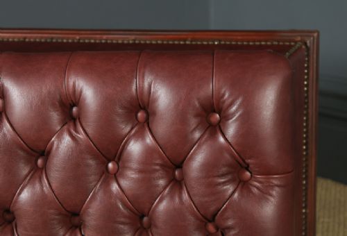 fig 5. Antique English Victorian Mahogany & Burgundy Red Leather Upholstered Concave Ottoman Box (Circa 1870)