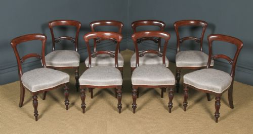fig 1. Antique English Victorian Set of Eight 19th Century Mahogany Spoon Back Dining Chairs (Circa 1850)