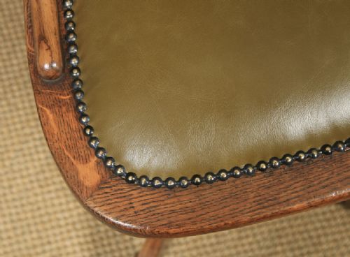 fig 7. Antique English Edwardian Solid Oak & Green Leather Revolving Office Desk Chair (Circa 1910)