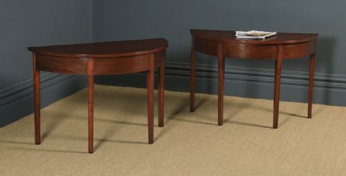 Pair of English Georgian Style Mahogany Demi Lune Console Side Hall Tables (Circa 1930)