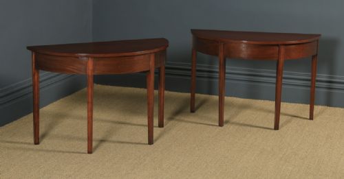 fig 1. Pair of English Georgian Style Mahogany Demi Lune Console Side Hall Tables (Circa 1930)