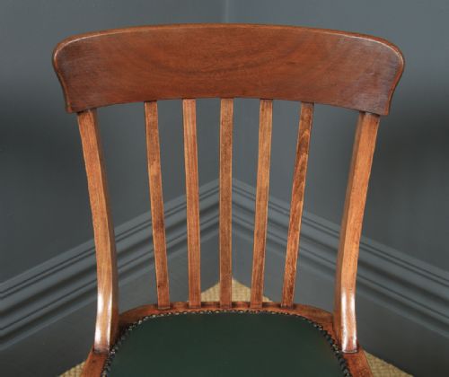 fig 5. Antique English Edwardian Solid Beech & Green Leather Revolving Office Desk Chair (Circa 1910)