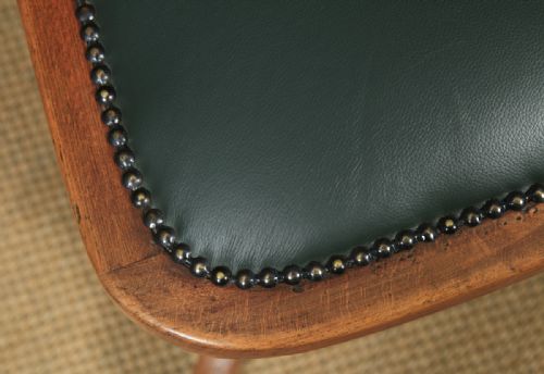fig 7. Antique English Edwardian Solid Beech & Green Leather Revolving Office Desk Chair (Circa 1910)
