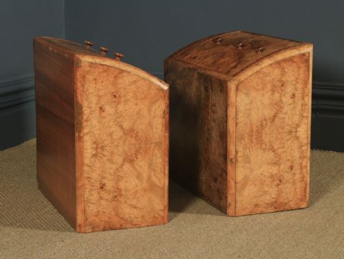 fig 3. Antique English Pair of Art Deco Burr Walnut Bedside Chests Tables Cabinets Nightstands (Circa 1930)