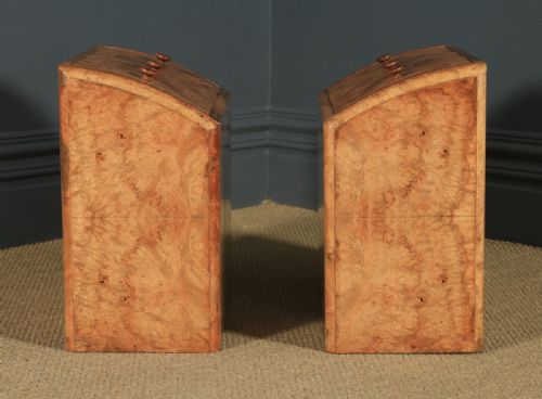fig 6. Antique English Pair of Art Deco Burr Walnut Bedside Chests Tables Cabinets Nightstands (Circa 1930)