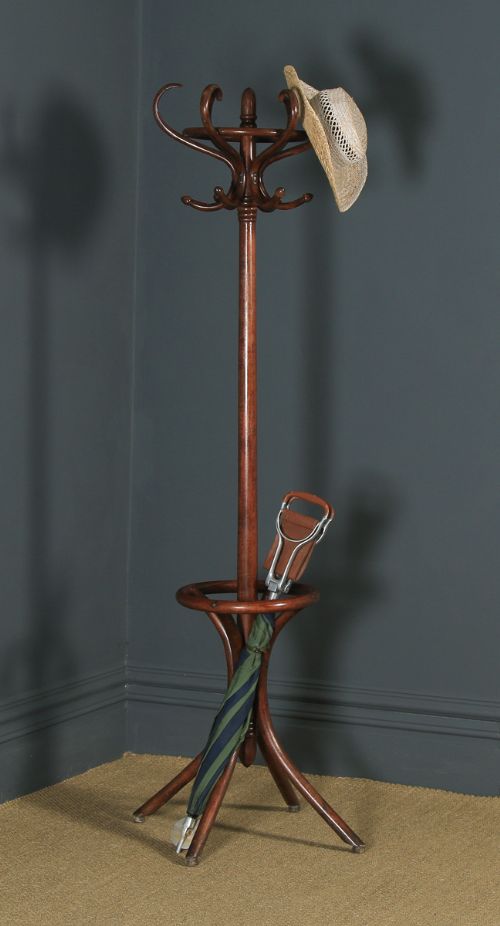 Antique English Edwardian Bentwood Coat, Hat, Stick & Umbrella Circular Hallstand (Circa 1910)