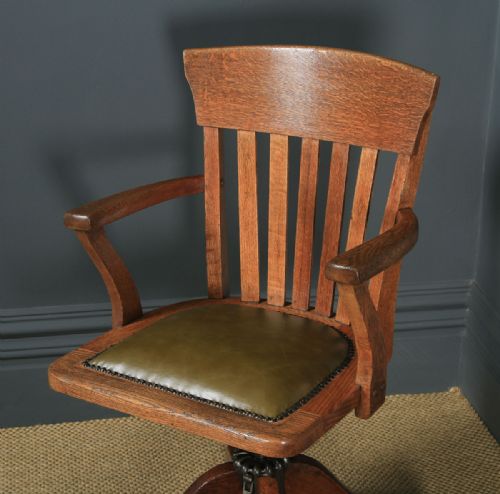 fig 2. Antique American Edwardian Oak & Green Leather Revolving Office Desk Arm Chair by Heywood Brothers & Wakefield Co., (Circa 1910)