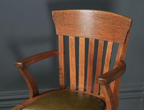 fig 4. Antique American Edwardian Oak & Green Leather Revolving Office Desk Arm Chair by Heywood Brothers & Wakefield Co., (Circa 1910)