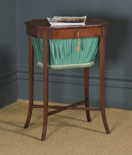 Antique English Georgian Regency Silky Oak & Rosewood Ladies Sewing Work Table (Circa 1820)