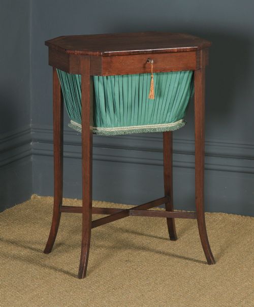 fig 1. Antique English Georgian Regency Silky Oak & Rosewood Ladies Sewing Work Table (Circa 1820)
