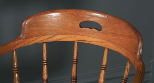 fig 5. Antique English Victorian Solid Ash & Oak Green Leather Revolving Office Desk Arm Chair (Circa 1895)