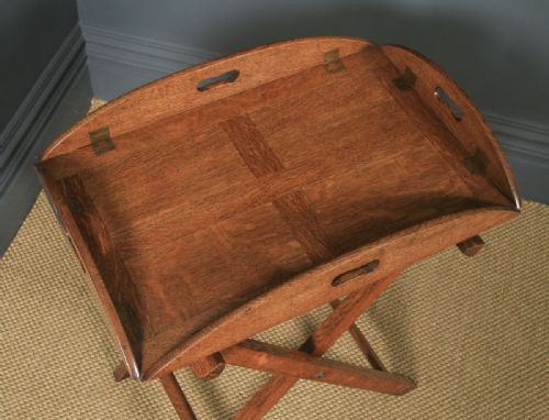 fig 2. Antique English Victorian 19th Century Oak Butlers Drinks Tray Table & Stand (Circa 1890)
