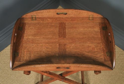 fig 4. Antique English Victorian 19th Century Oak Butlers Drinks Tray Table & Stand (Circa 1890)