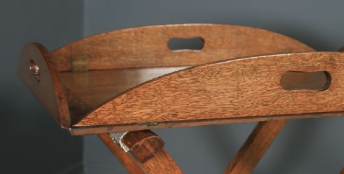 fig 6. Antique English Victorian 19th Century Oak Butlers Drinks Tray Table & Stand (Circa 1890)