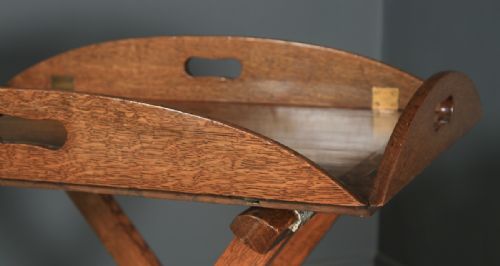 fig 7. Antique English Victorian 19th Century Oak Butlers Drinks Tray Table & Stand (Circa 1890)