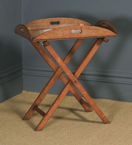 Antique English Victorian 19th Century Oak Butlers Drinks Tray Table & Stand (Circa 1890)