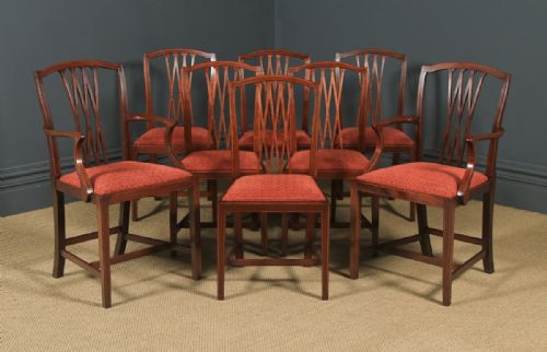 Antique Set of Eight English Georgian Hepplewhite Style Inlaid Mahogany Dining Chairs (Circa 1910)