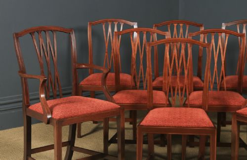 fig 1. Antique Set of Eight English Georgian Hepplewhite Style Inlaid Mahogany Dining Chairs (Circa 1910)