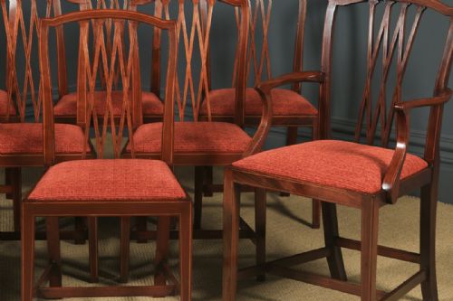 fig 3. Antique Set of Eight English Georgian Hepplewhite Style Inlaid Mahogany Dining Chairs (Circa 1910)