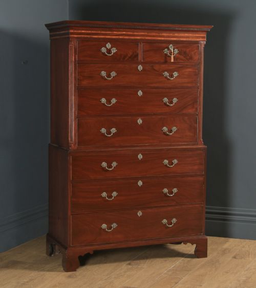 Antique English Georgian Chippendale Mahogany Tallboy / Chest on Chest (Circa 1790)