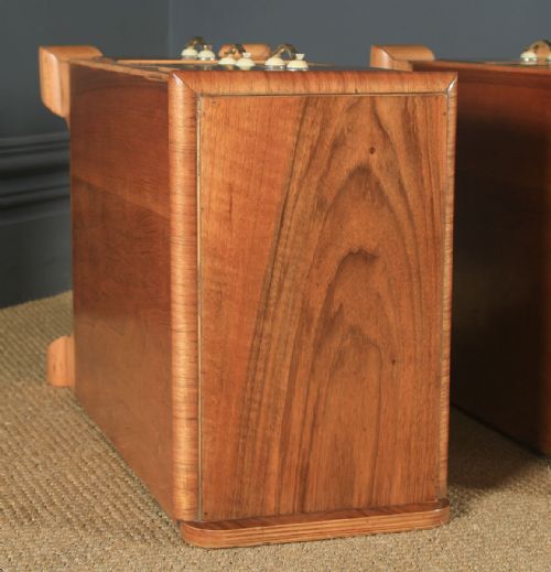 fig 4. Antique English Pair of Art Deco Figured Walnut Bedside Chests Tables Nightstands (Circa 1930)