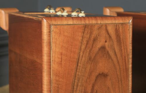fig 5. Antique English Pair of Art Deco Figured Walnut Bedside Chests Tables Nightstands (Circa 1930)
