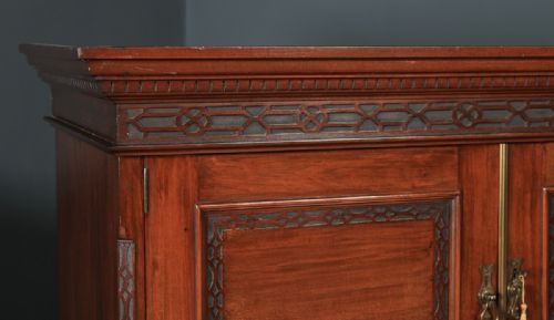 fig 2. Antique English Georgian Chippendale Style Mahogany Chest on Chest With Linen Cupboard (Circa 1910)