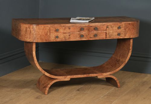 Antique English Art Deco Epstein Burr Walnut U Shaped Console Table / Sideboard (Circa 1930)