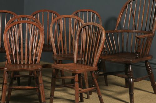 fig 2. Antique English Set of 12 Victorian Ash & Elm Windsor Stick & Hoop Back Kitchen Chairs (Circa 1880 - 1920)