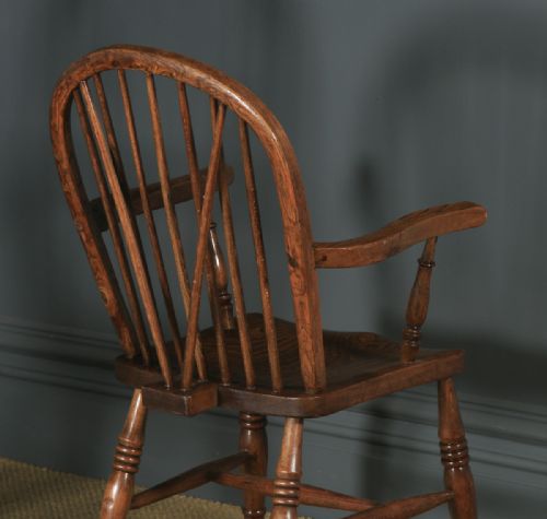 fig 7. Antique English Set of 12 Victorian Ash & Elm Windsor Stick & Hoop Back Kitchen Chairs (Circa 1880 - 1920)