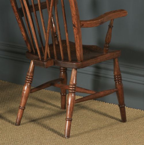 fig 8. Antique English Set of 12 Victorian Ash & Elm Windsor Stick & Hoop Back Kitchen Chairs (Circa 1880 - 1920)